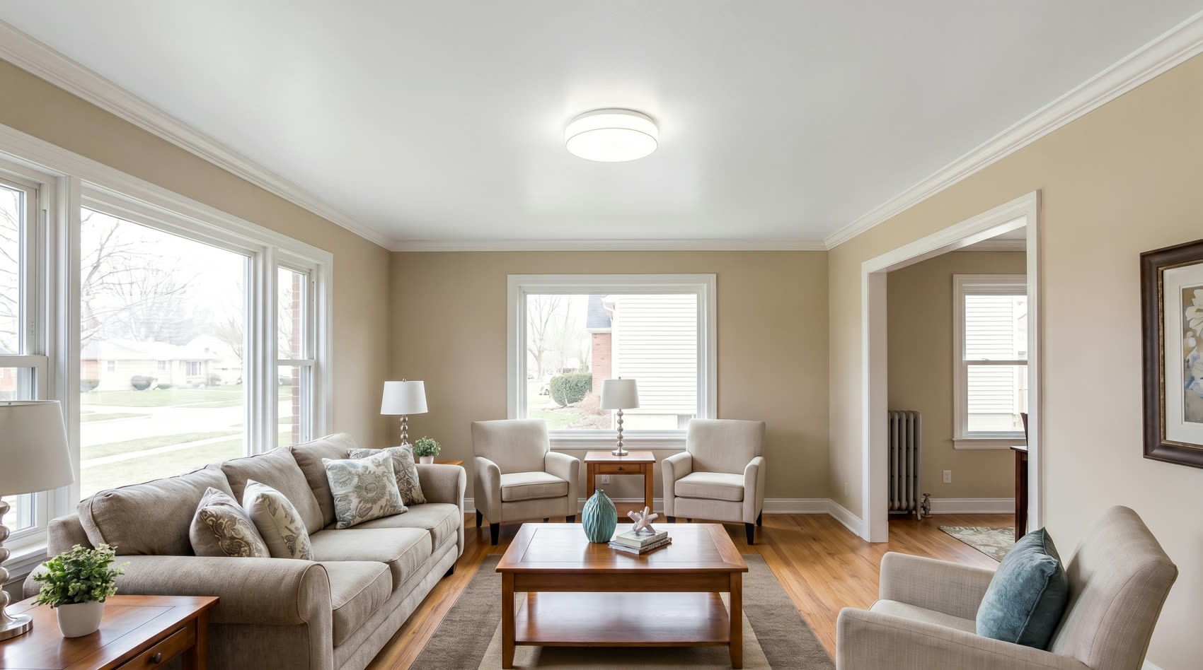 Freshly painted white ceiling