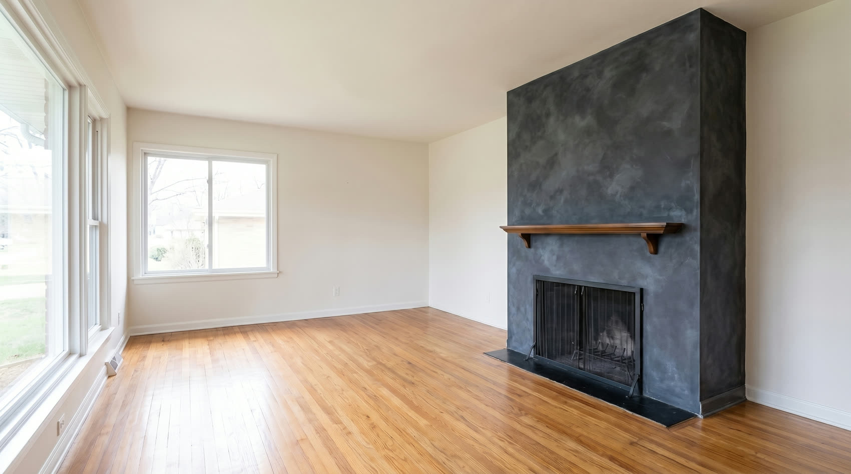 Charcoal limewash fireplace